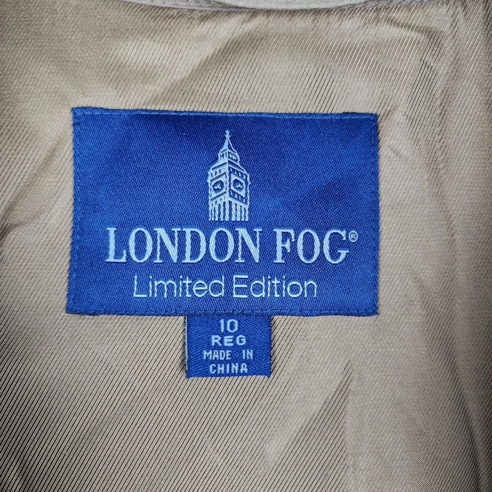 London Fog Trench Coat Womens 10 Reg Tan Belted Hooded Longline Double Breasted